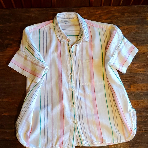 Madewell Linen Blend Daily Shirt - Rainbow Stripe - Size Medium - Picture 2 of 10